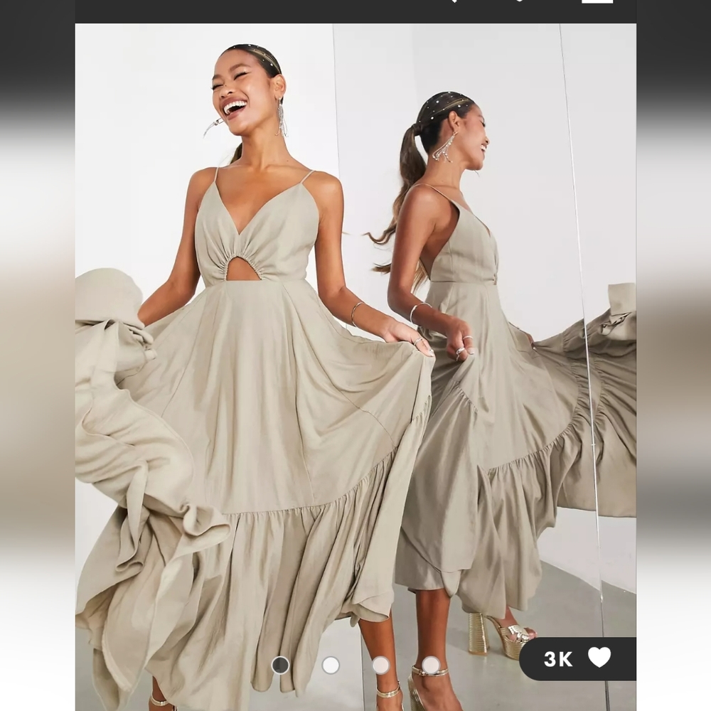 ASOS EDITION full cami dress w/ tiered hem &cut-out detail in sand  NWT. Size 4.